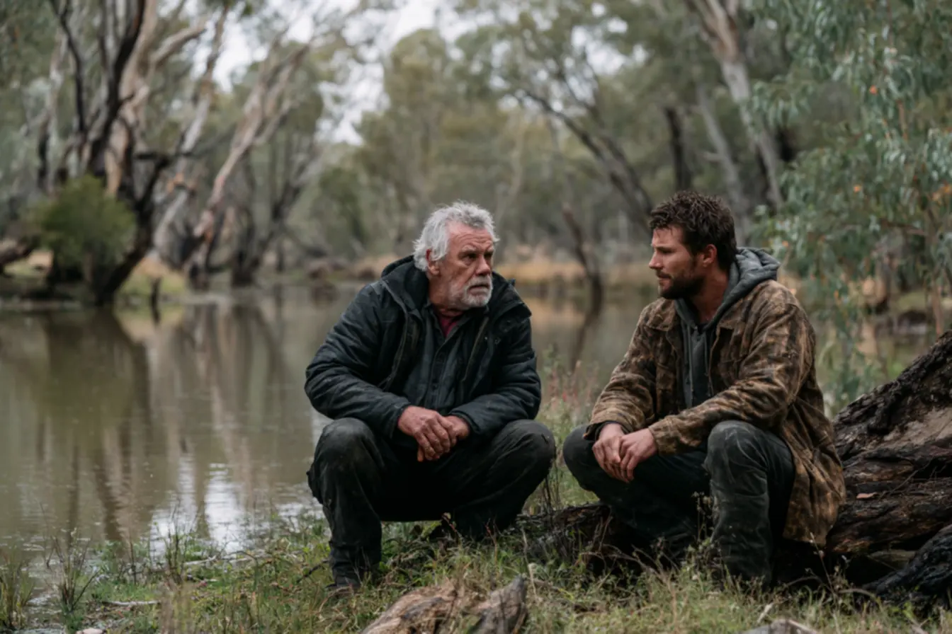 Cena marcante de Deadloch, com foco em Don Darrell