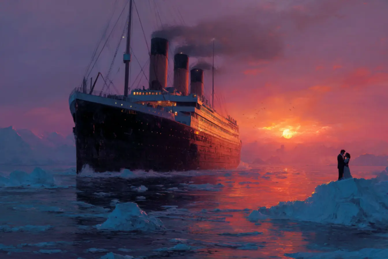 Visão detalhada dos efeitos visuais Titanic na construção do cenário gigante do navio.