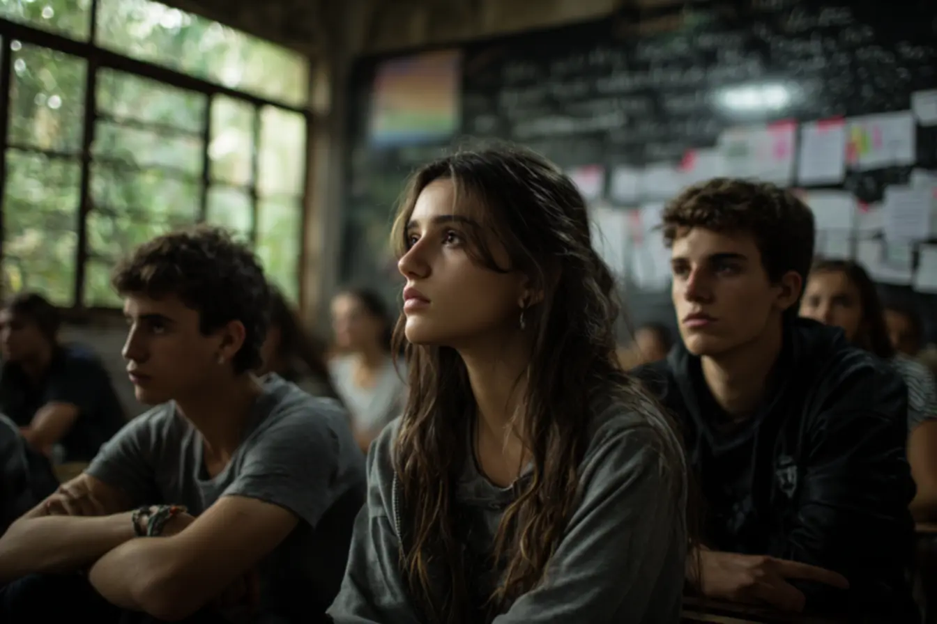 Cena do Clube dos Cinco mostrando os cinco protagonistas durante a detenção